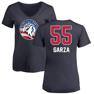 Women's Minnesota Timberwolves Luka Garza Navy Name and Number Banner Wave V-Neck T-Shirt